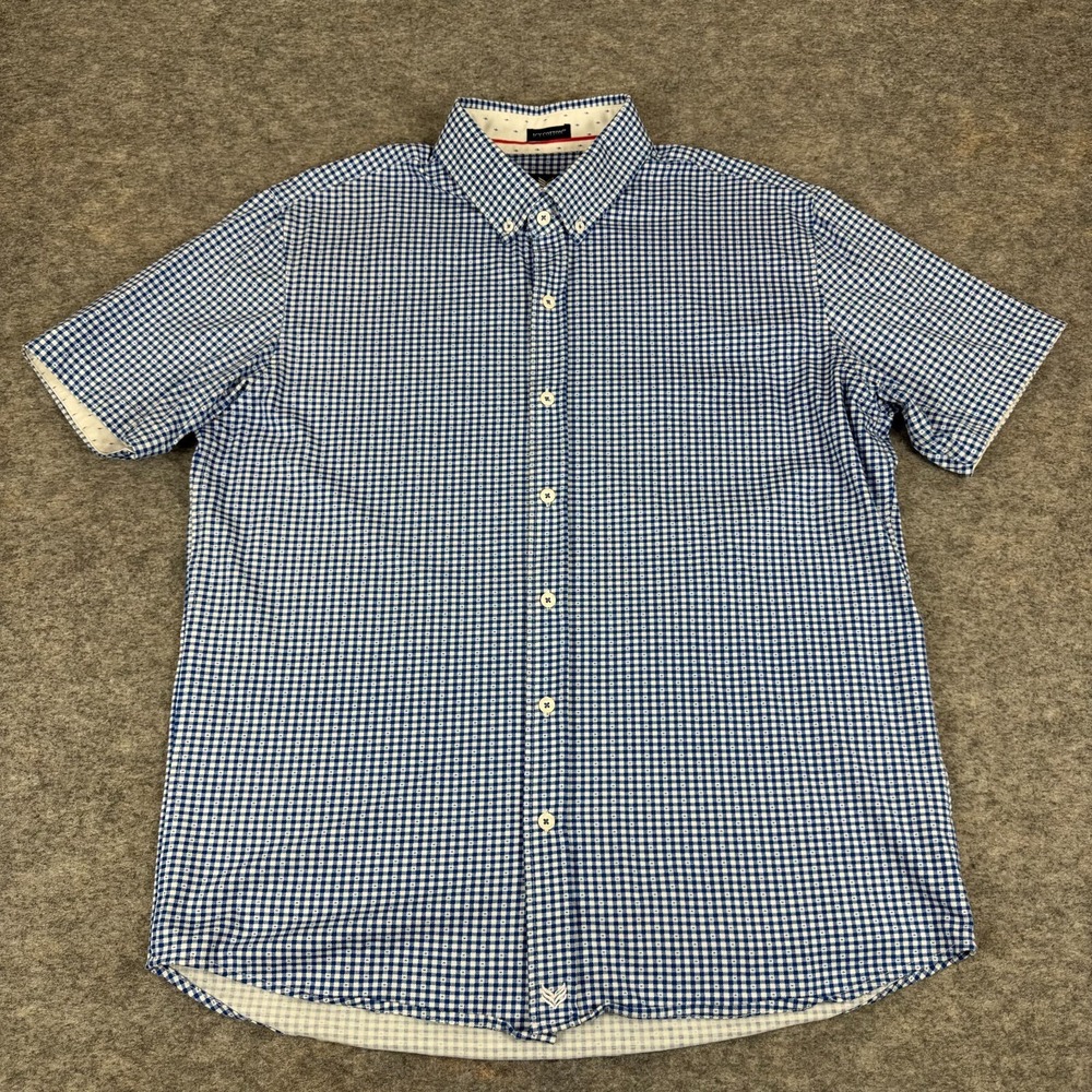 Buttercloth Icy Cotton Button Down Shirt Check Regular Fit Blue Mens Large L
